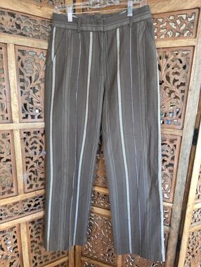 Venroy Olive and Cream Vertical Stripe Trousers